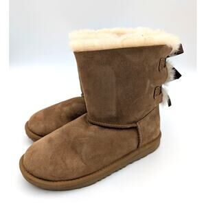 UGG Bailey Bow II Water Resistant Ankle Boots Kids Chestnut Size US5 EU37